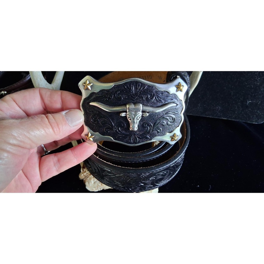 Justin Longhorn Men's Black Leather Cowboy Belt  & Buckle  Size 46